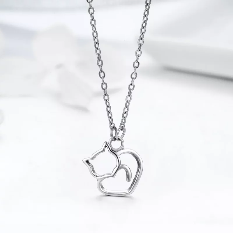 (imagen para) Collar con colgante de gato tonto de plata estilo Pandora - SCN188 - Ver 4