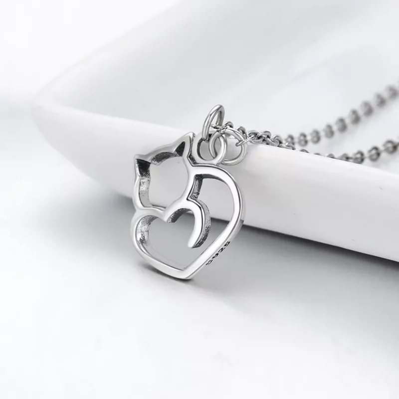 (imagen para) Collar con colgante de gato tonto de plata estilo Pandora - SCN188 - Ver 5