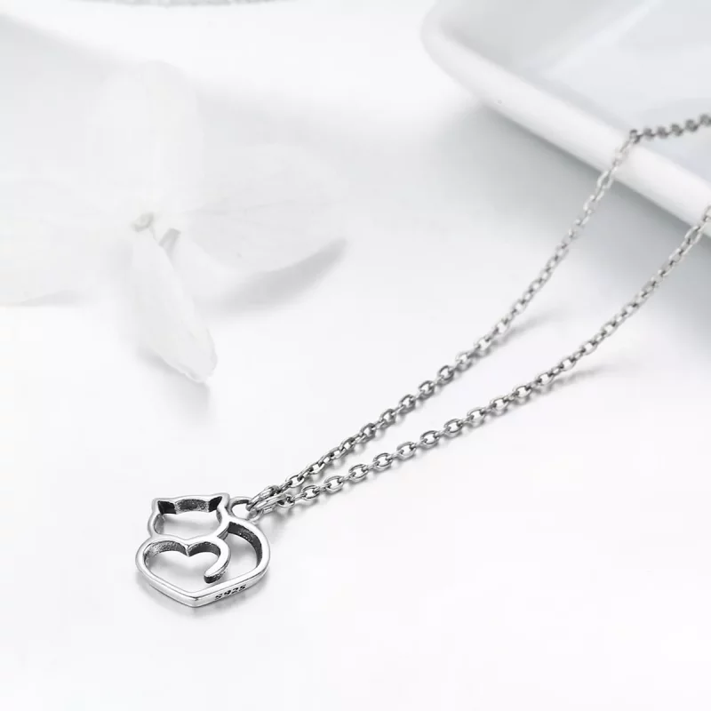 (imagen para) Collar con colgante de gato tonto de plata estilo Pandora - SCN188 - Ver 6
