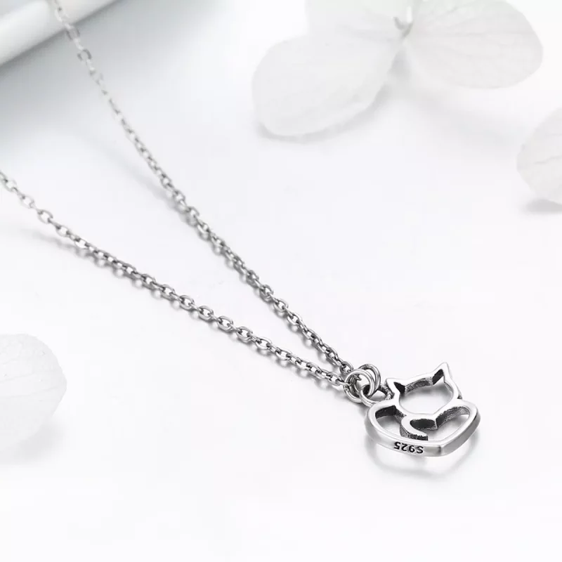 (imagen para) Collar con colgante de gato tonto de plata estilo Pandora - SCN188 - Ver 7