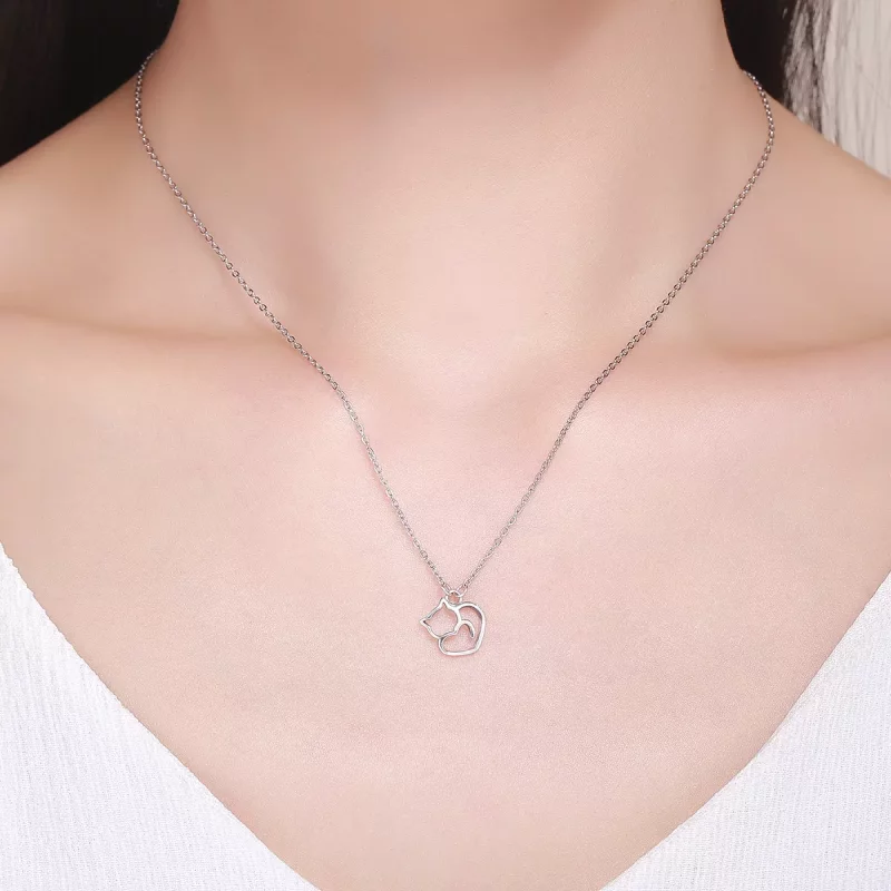 (imagen para) Collar con colgante de gato tonto de plata estilo Pandora - SCN188 - Ver 8