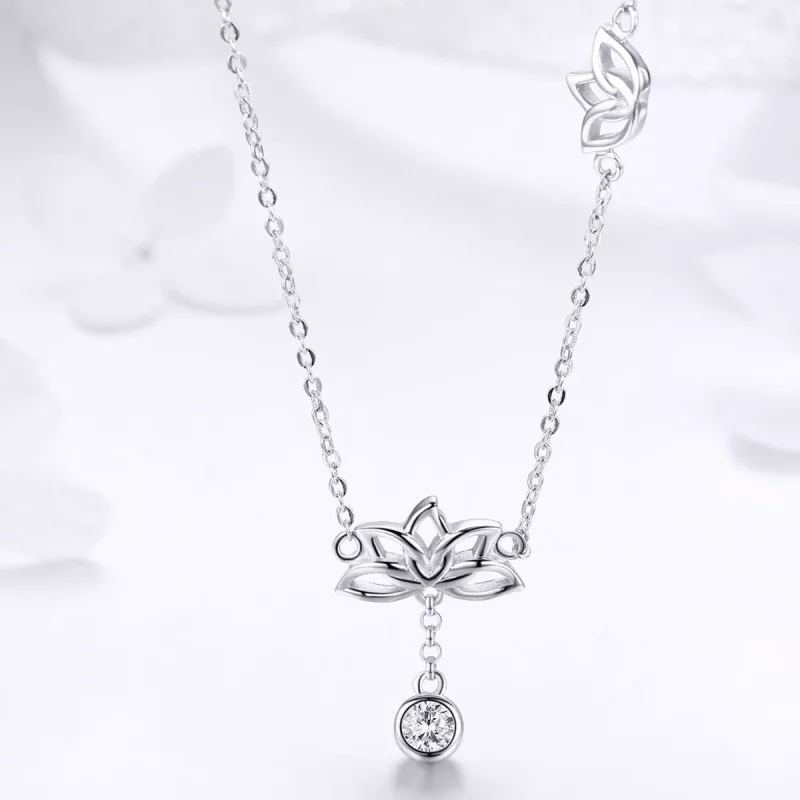 (imagen para) Collar con colgante de loto fresco estilo Pandora de plata - BSN012 - Ver 4