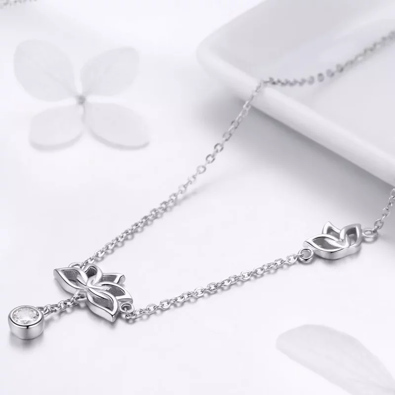 (imagen para) Collar con colgante de loto fresco estilo Pandora de plata - BSN012 - Ver 5
