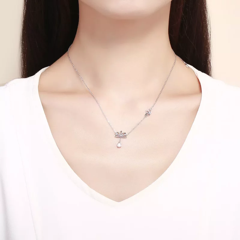 (imagen para) Collar con colgante de loto fresco estilo Pandora de plata - BSN012 - Ver 6