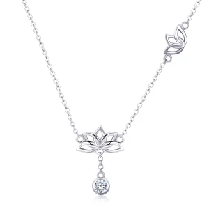 (imagen para) Collar con colgante de loto fresco estilo Pandora de plata - BSN012