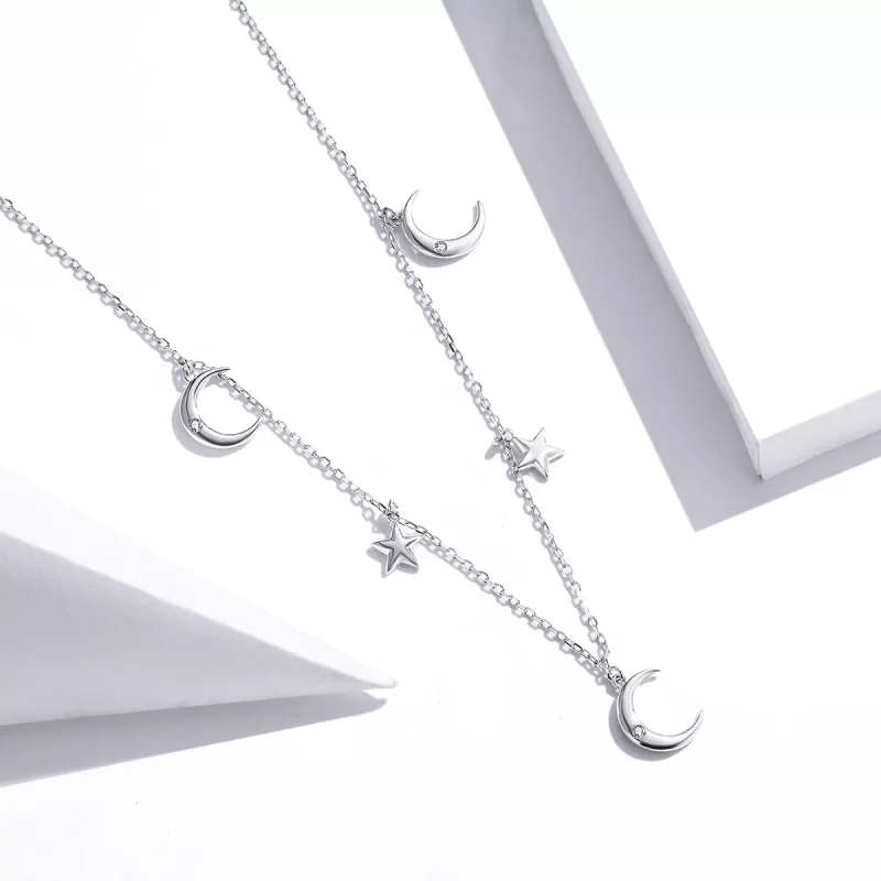 (imagen para) Collar con colgante de luna y estrella estilo Pandora en plata - SCN411 - Ver 2