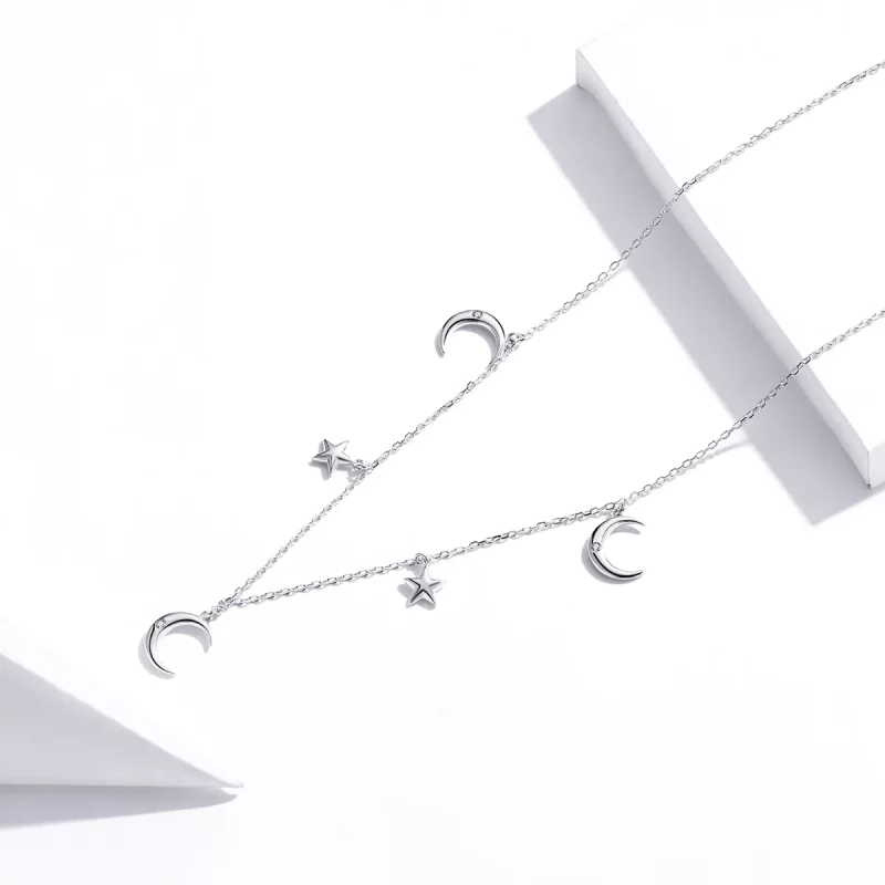 (imagen para) Collar con colgante de luna y estrella estilo Pandora en plata - SCN411 - Ver 3