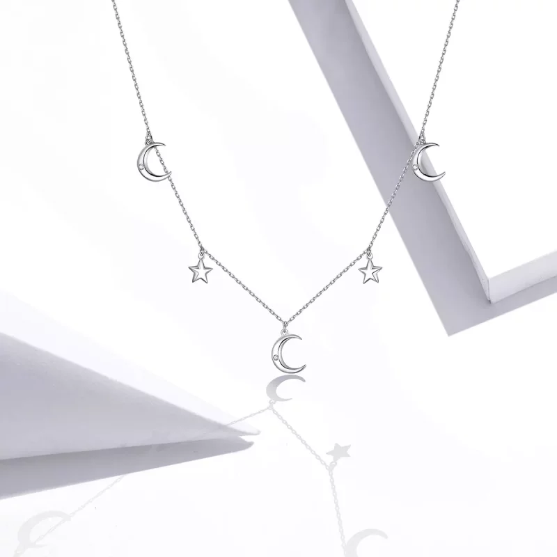 (imagen para) Collar con colgante de luna y estrella estilo Pandora en plata - SCN411 - Ver 5