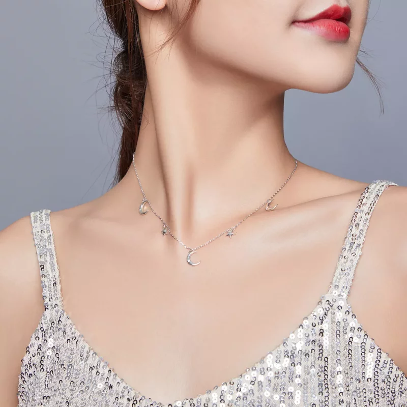(imagen para) Collar con colgante de luna y estrella estilo Pandora en plata - SCN411 - Ver 6