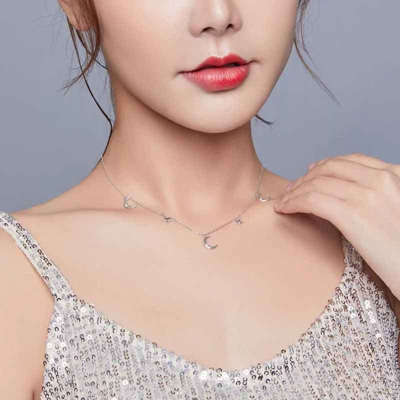 (imagen para) Collar con colgante de luna y estrella estilo Pandora en plata - SCN411 - Ver 7