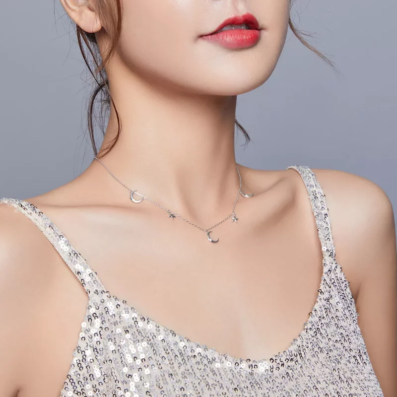 (imagen para) Collar con colgante de luna y estrella estilo Pandora en plata - SCN411 - Ver 8