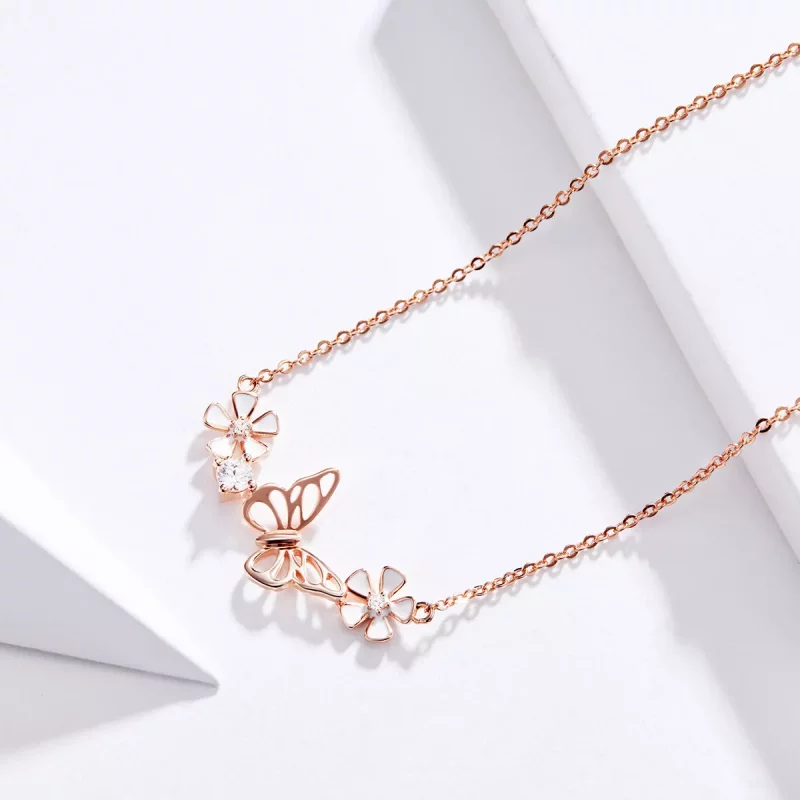 (imagen para) Collar con colgante de mariposa danzante en estilo Pandora color oro rosa - BSN0 - Ver 2