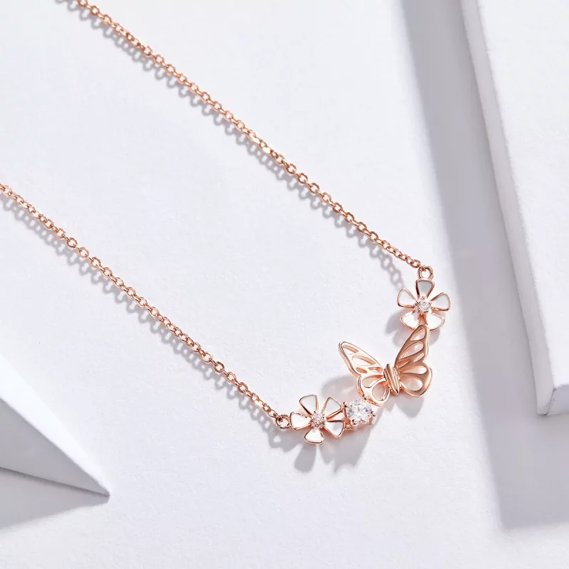 (imagen para) Collar con colgante de mariposa danzante en estilo Pandora color oro rosa - BSN0 - Ver 4