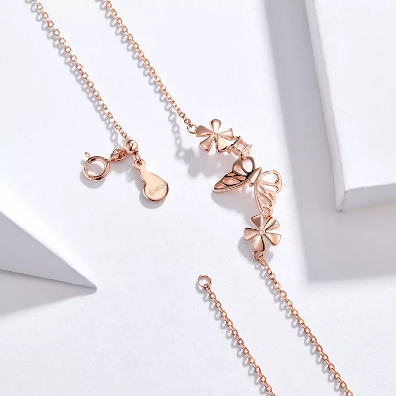 (imagen para) Collar con colgante de mariposa danzante en estilo Pandora color oro rosa - BSN0 - Ver 5