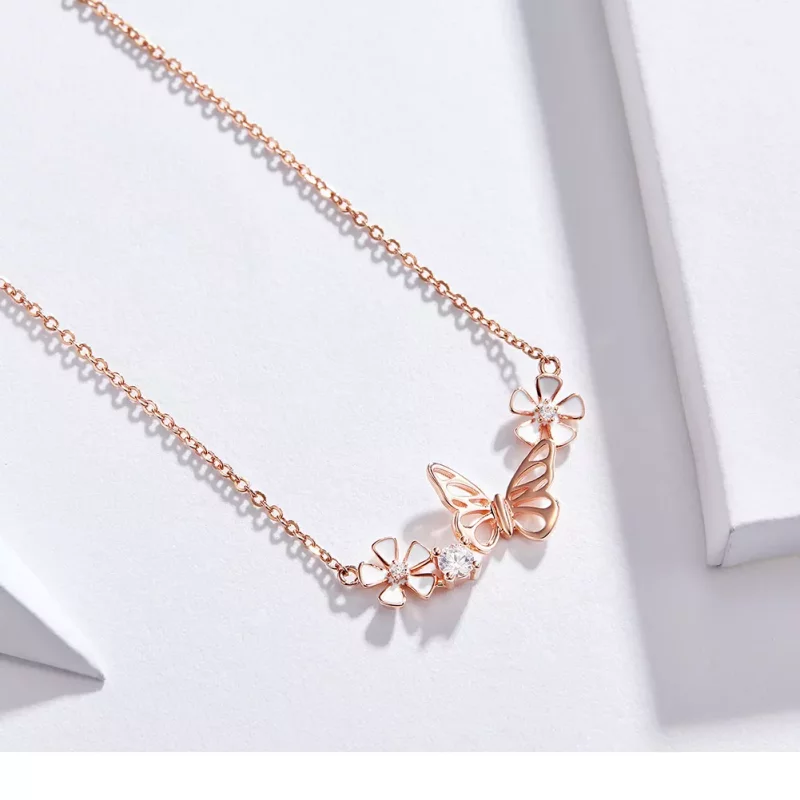(imagen para) Collar con colgante de mariposa danzante en estilo Pandora color oro rosa - BSN0 - Ver 8