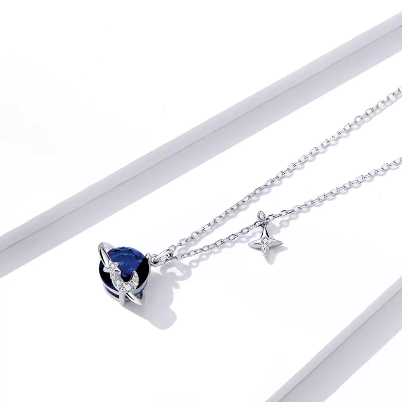 (imagen para) Collar con colgante de planeta plateado estilo Pandora - BSN166 - Ver 2