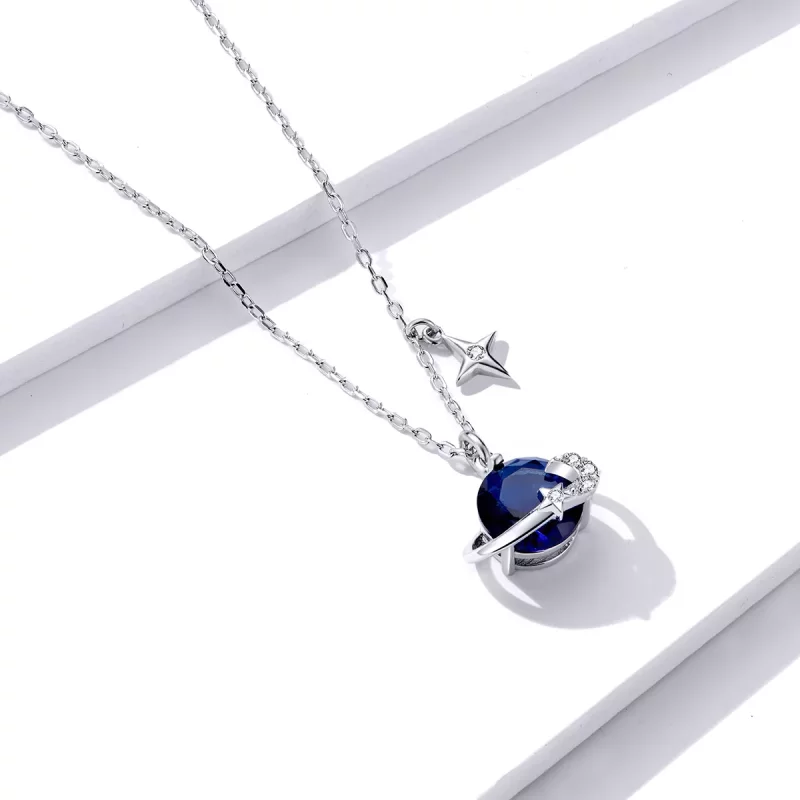 (imagen para) Collar con colgante de planeta plateado estilo Pandora - BSN166 - Ver 3