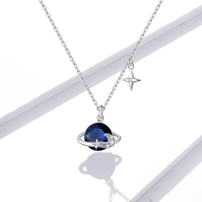 (imagen para) Collar con colgante de planeta plateado estilo Pandora - BSN166 - Ver 5