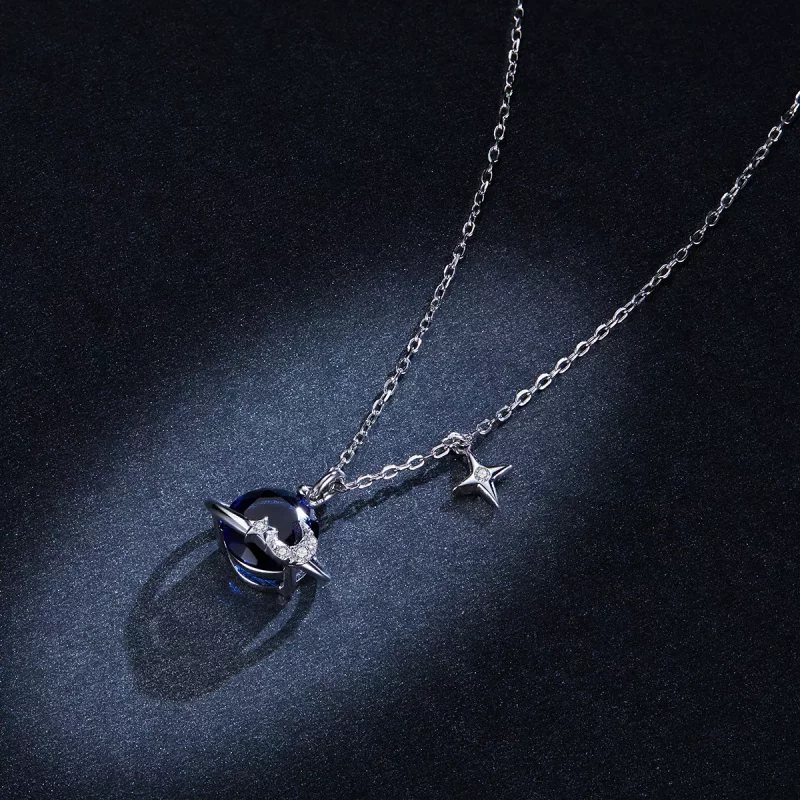 (imagen para) Collar con colgante de planeta plateado estilo Pandora - BSN166 - Ver 6