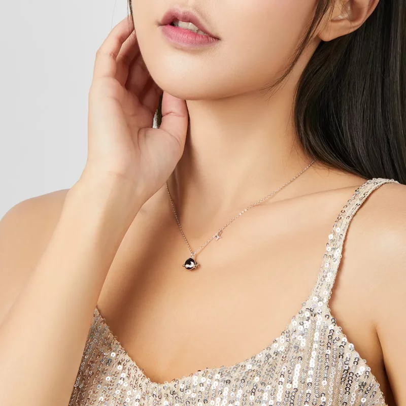 (imagen para) Collar con colgante de planeta plateado estilo Pandora - BSN166 - Ver 7