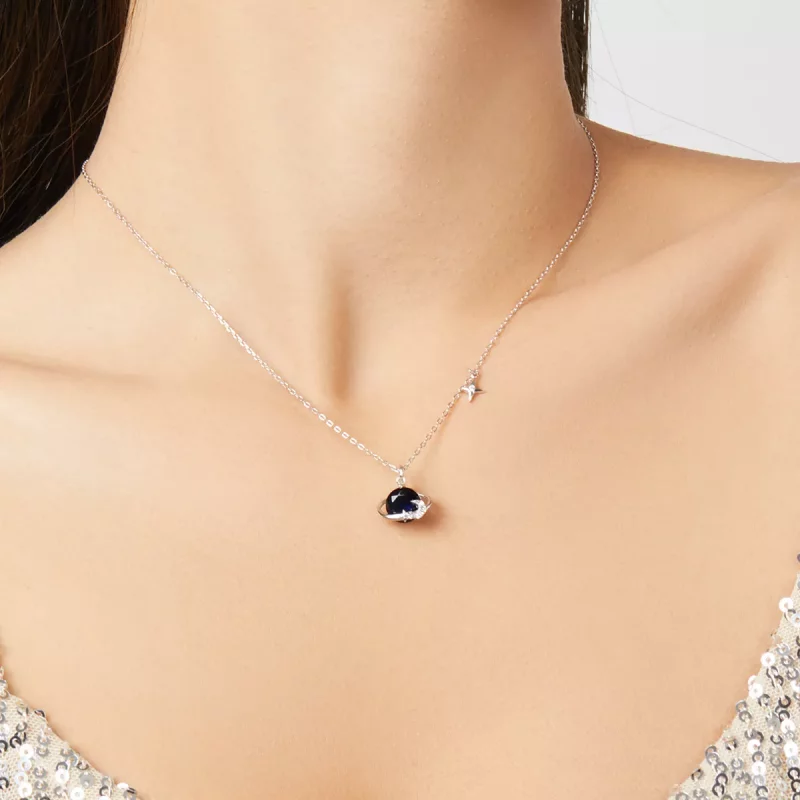 (imagen para) Collar con colgante de planeta plateado estilo Pandora - BSN166 - Ver 9