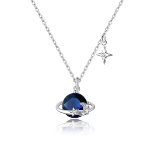 (imagen para) Collar con colgante de planeta plateado estilo Pandora - BSN166