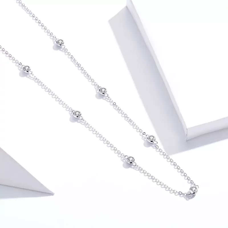 (imagen para) Collar de cadena brillante de estilo Pandora en plata - SCN393 - Ver 4