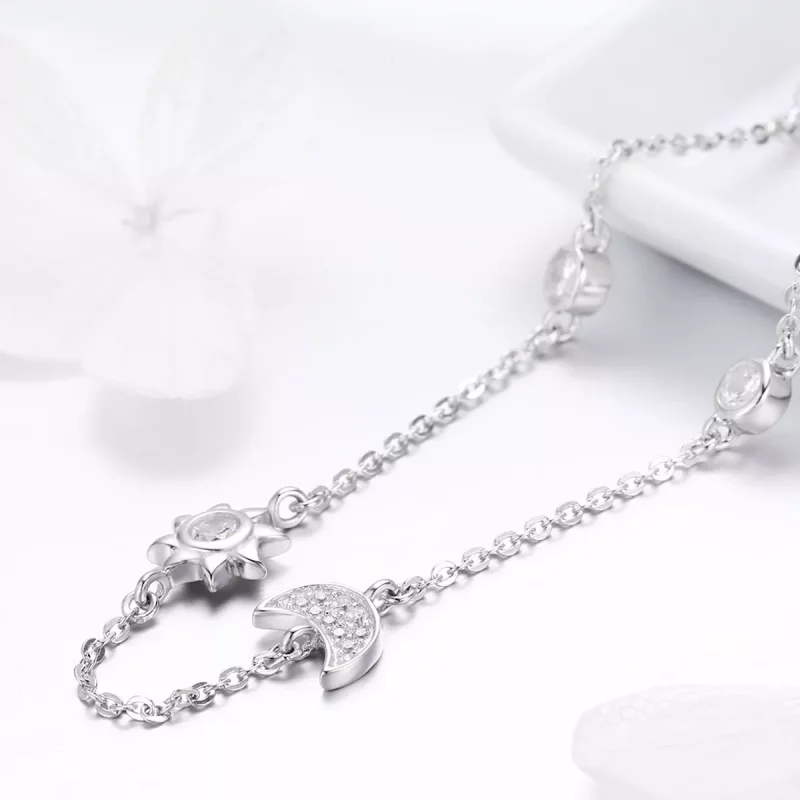 (imagen para) Collar de cadena estilo Pandora de plata con sol y luna - SCN272 - Ver 2