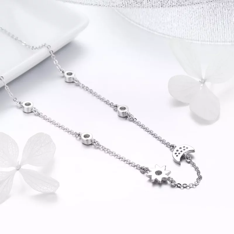 (imagen para) Collar de cadena estilo Pandora de plata con sol y luna - SCN272 - Ver 3