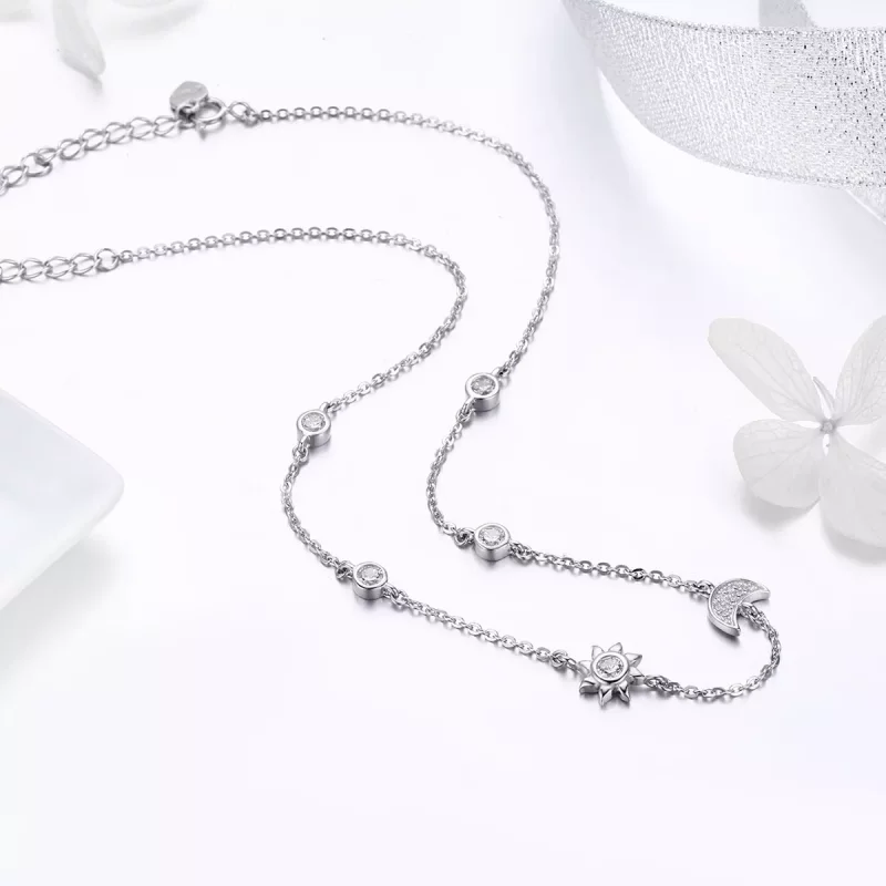 (imagen para) Collar de cadena estilo Pandora de plata con sol y luna - SCN272 - Ver 4