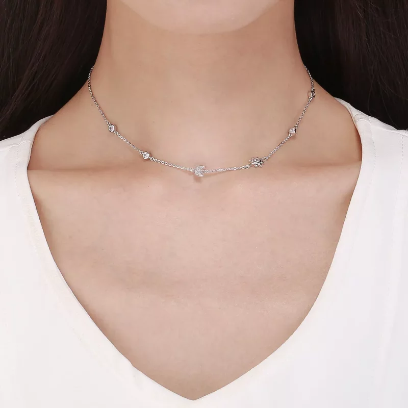 (imagen para) Collar de cadena estilo Pandora de plata con sol y luna - SCN272 - Ver 5