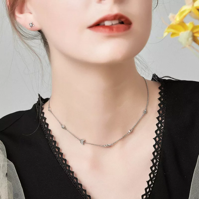 (imagen para) Collar de cadena estilo Pandora de plata con sol y luna - SCN272 - Ver 6