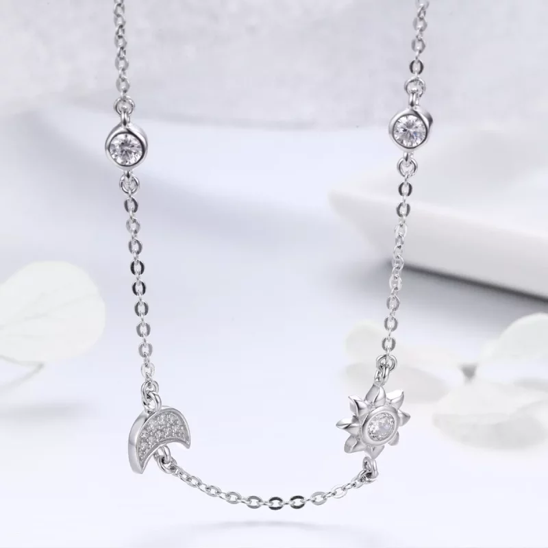 (imagen para) Collar de cadena estilo Pandora de plata con sol y luna - SCN272 - Ver 7