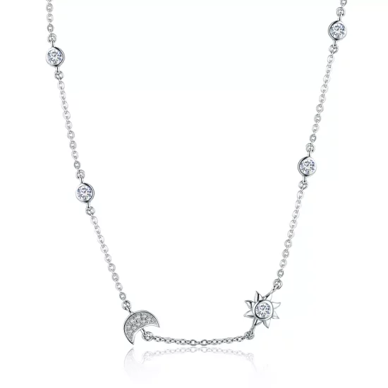 (imagen para) Collar de cadena estilo Pandora de plata con sol y luna - SCN272