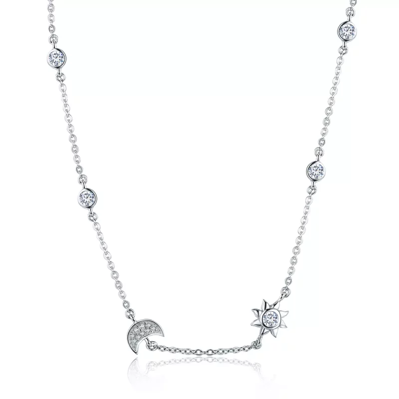 (imagen para) Collar de cadena estilo Pandora de plata con sol y luna - SCN272
