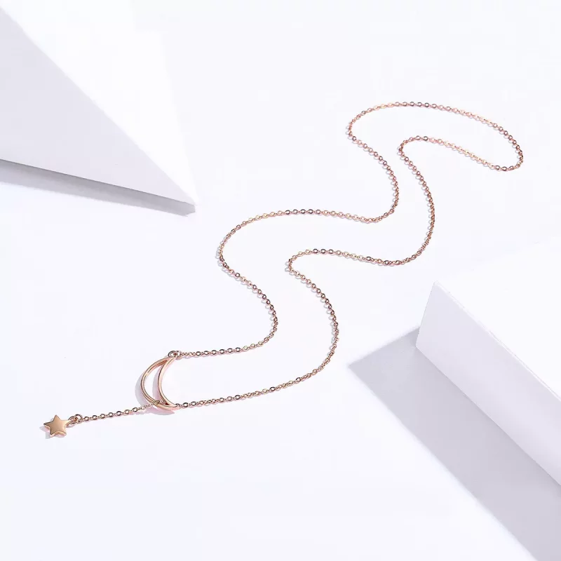 (imagen para) Collar de cadena estilo Pandora en tono oro rosa con luna estrellada - SCN108-C - Ver 3