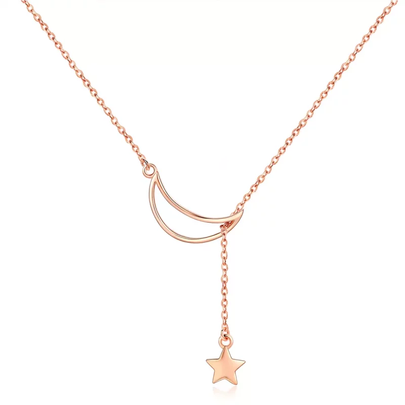 (imagen para) Collar de cadena estilo Pandora en tono oro rosa con luna estrellada - SCN108-C