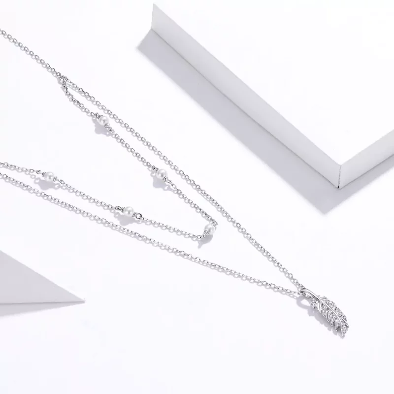 (imagen para) Collar de colgante de trigo plateado brillante estilo Pandora - BSN208 - Ver 2