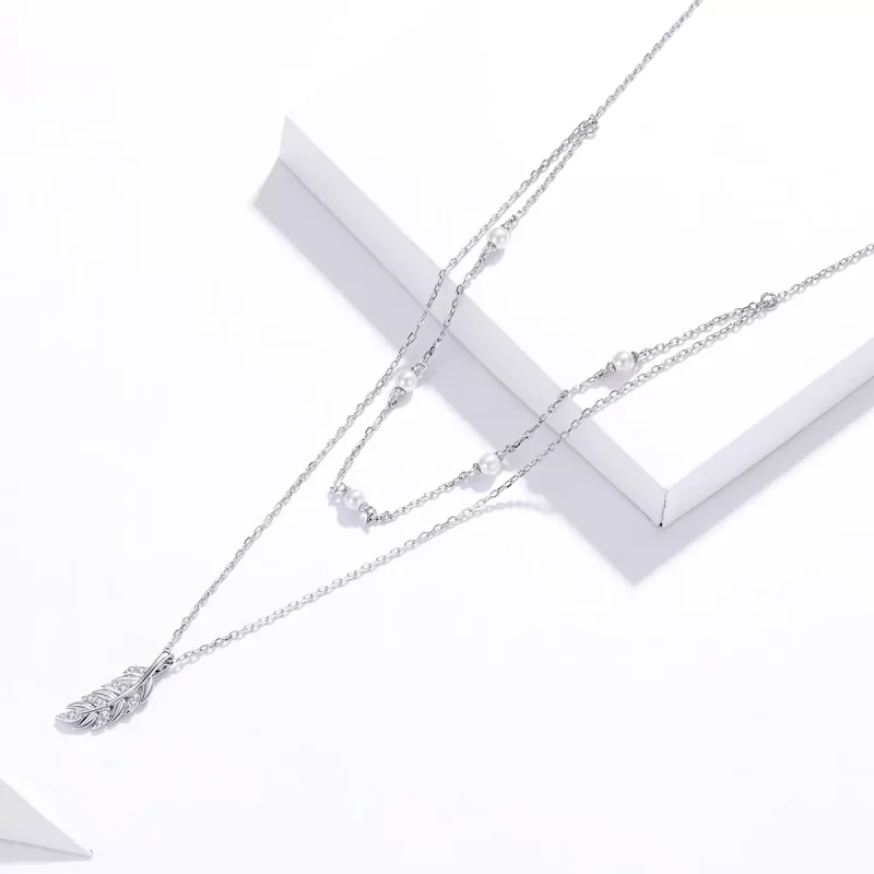 (imagen para) Collar de colgante de trigo plateado brillante estilo Pandora - BSN208 - Ver 3