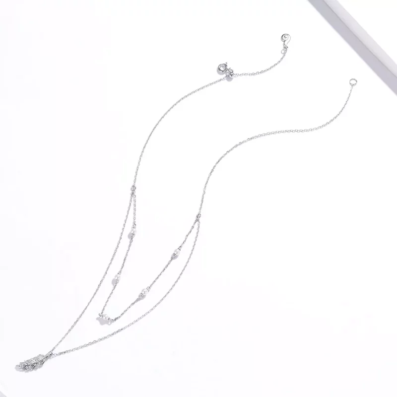 (imagen para) Collar de colgante de trigo plateado brillante estilo Pandora - BSN208 - Ver 4