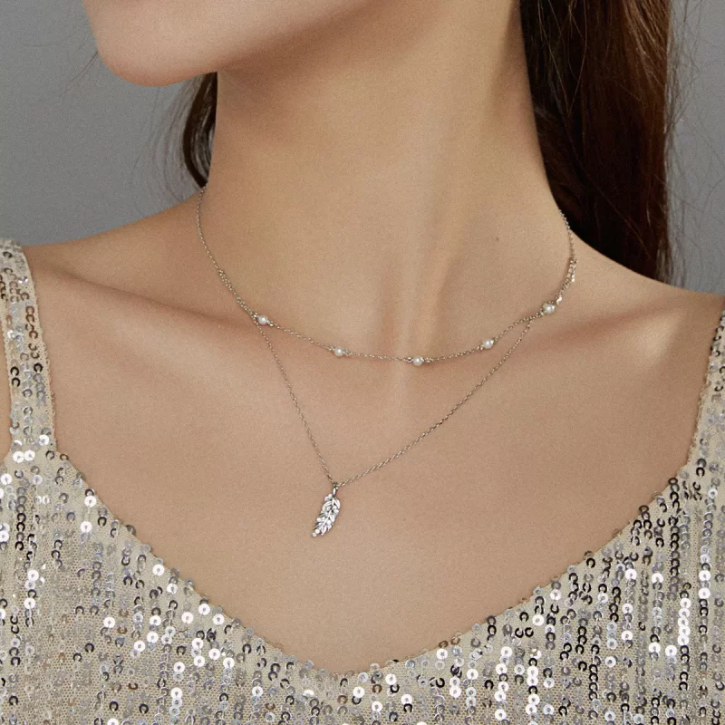 (imagen para) Collar de colgante de trigo plateado brillante estilo Pandora - BSN208 - Ver 6