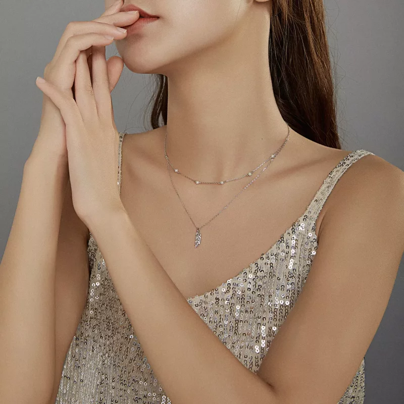 (imagen para) Collar de colgante de trigo plateado brillante estilo Pandora - BSN208 - Ver 7