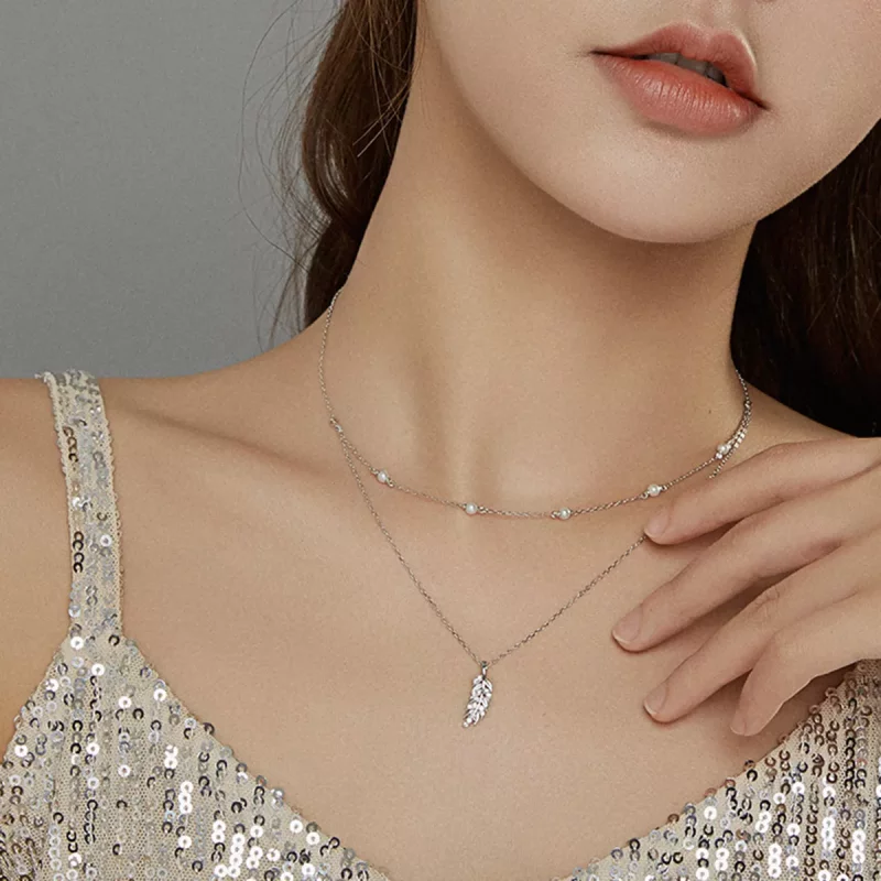 (imagen para) Collar de colgante de trigo plateado brillante estilo Pandora - BSN208 - Ver 8