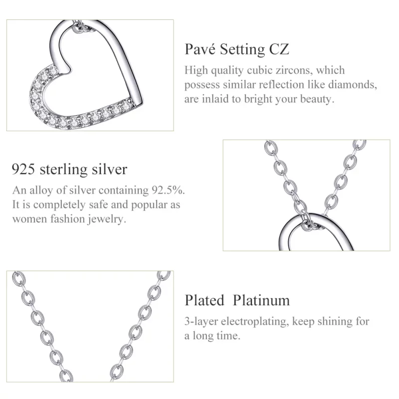 (imagen para) Collar de Corazón Brillante en Estilo Pandora de Plata - SCN347 - Ver 3