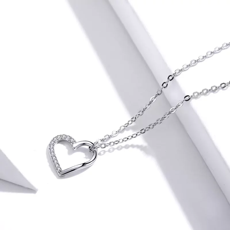 (imagen para) Collar de Corazón Brillante en Estilo Pandora de Plata - SCN347 - Ver 2