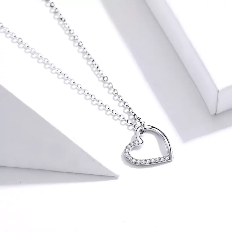 (imagen para) Collar de Corazón Brillante en Estilo Pandora de Plata - SCN347 - Ver 4