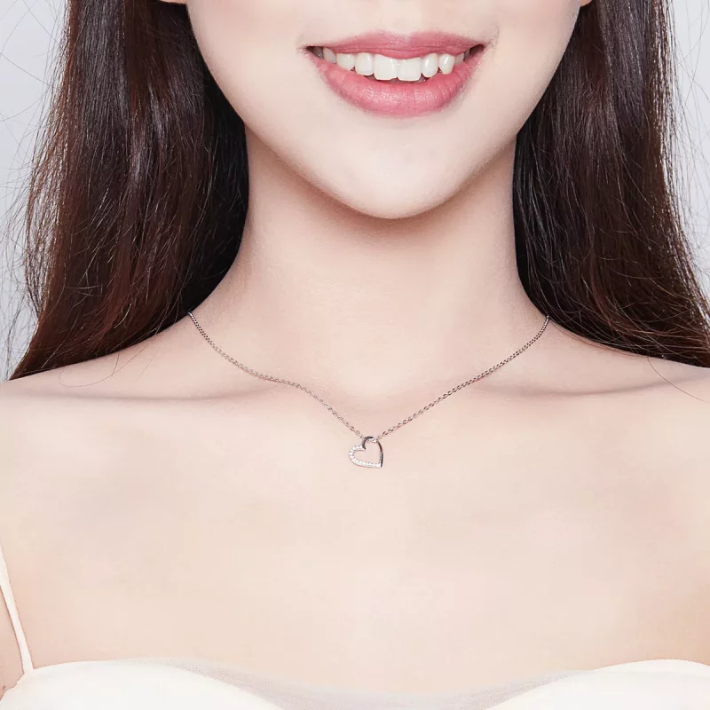 (imagen para) Collar de Corazón Brillante en Estilo Pandora de Plata - SCN347 - Ver 6