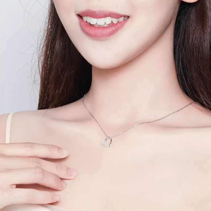 (imagen para) Collar de Corazón Brillante en Estilo Pandora de Plata - SCN347 - Ver 8