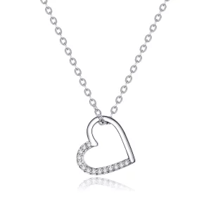 Collar de Corazón Brillante en Estilo Pandora de Plata - SCN347 (imagen para) Collar de Corazón Brillante en Estilo Pandora de Plata - SCN347