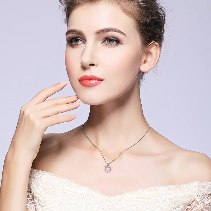 (imagen para) Collar de corazón brillante estilo Pandora de plata - SCN025 - Ver 2